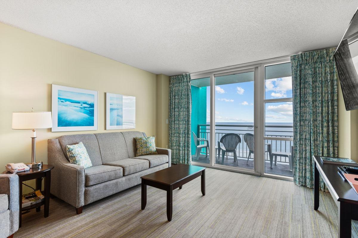 living room of a 2-bedroom oceanfront condo at seaside resort
